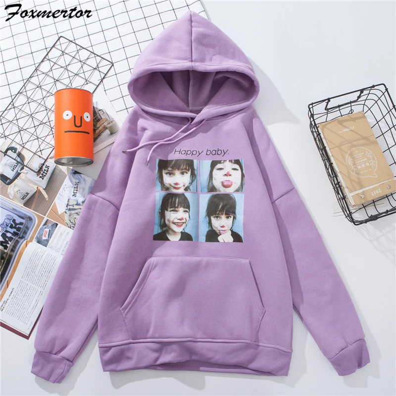 Purple 4 Теплая Женская толстовка с капюшоном, зимняя Толстовка свободного кроя, Женская Толстовка Harajuku с буквенным принтом, пуловер с длинным рукавом, более размера d, пальто с капюшоном - Цвет: Purple 4
