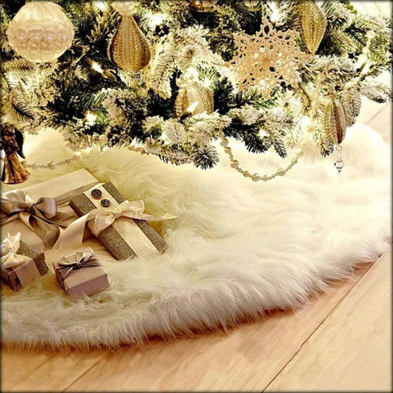

The New Diameter 78CM 90CM 122CM Christmas Tree Skirt Pure White Plush Navidad High-End For Home Decoration Tree Apron