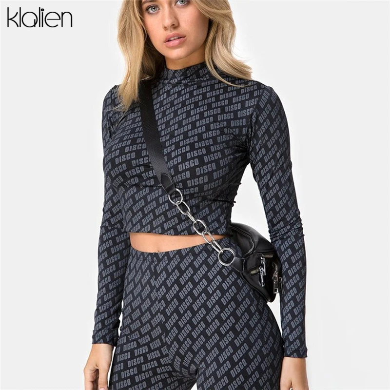 Женский спортивный костюм KLALIEN укороченный топ с высоким воротником и длинными