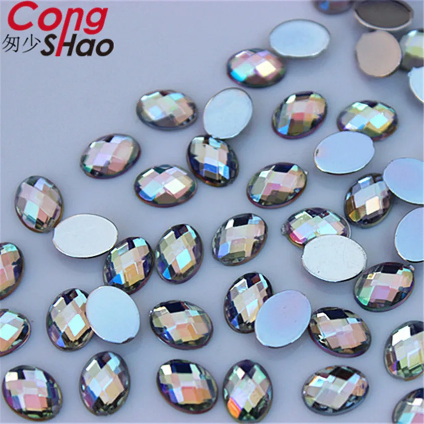 100pcs 6*8mm Oval 3D Nail Art Stones flatback AB crystals Acrylic Rhinestone trim phone DIY not hotfix Face Decoration WC467 | Дом и сад