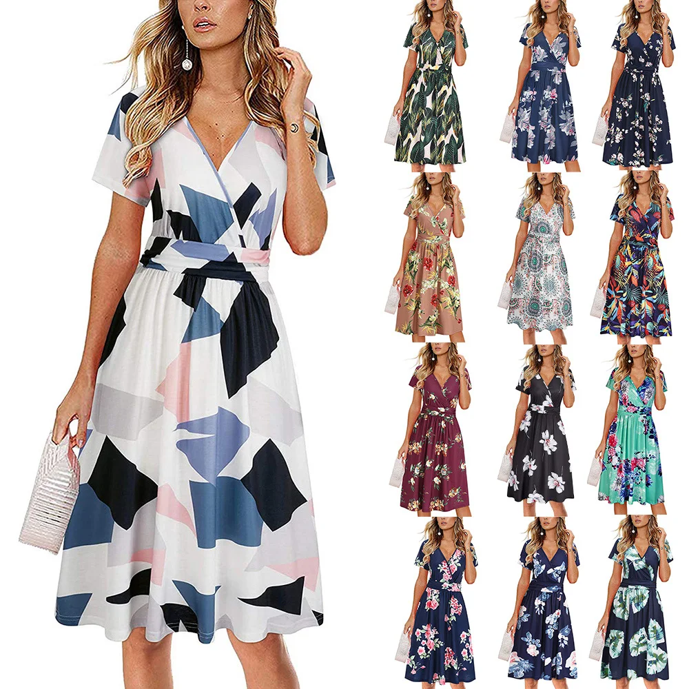 С камуфляжным принтом для женщин платье трапециевидной формы крест накрест с v