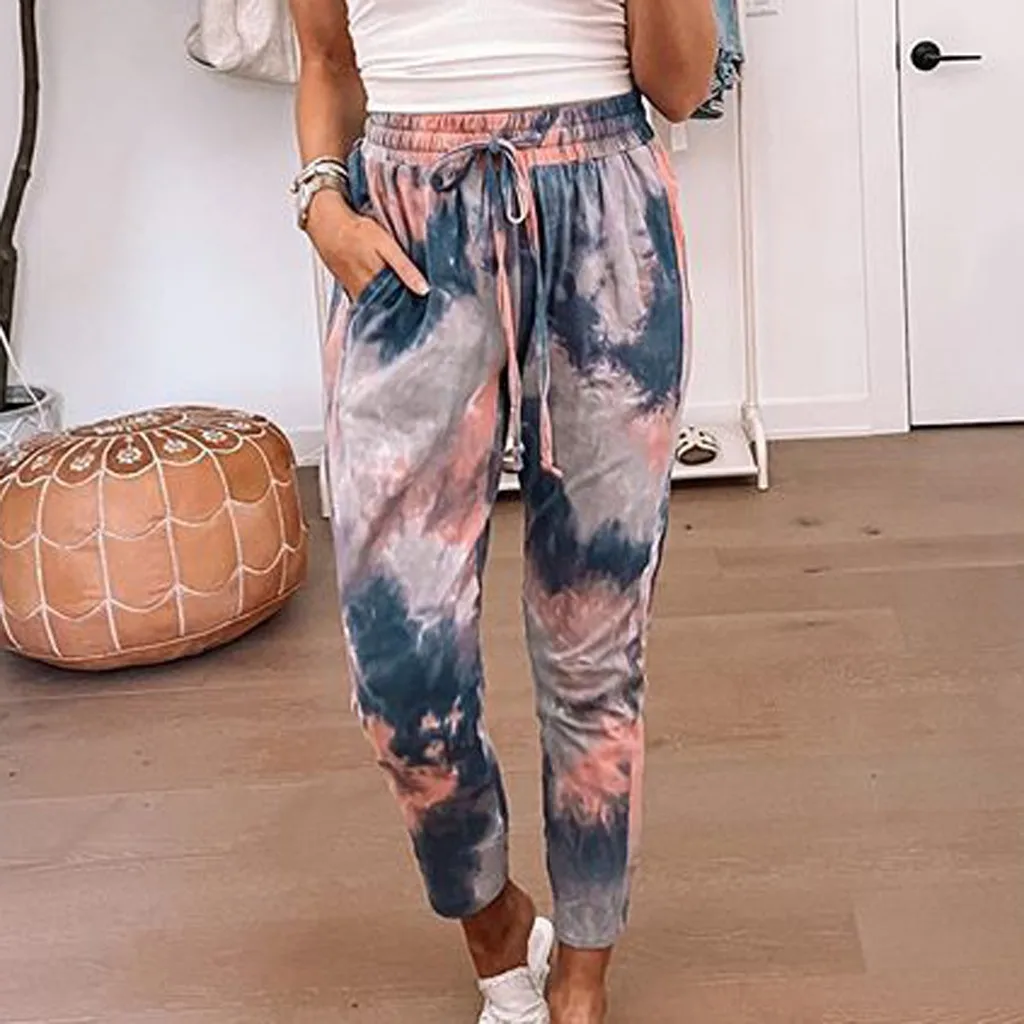 Брюки женские летние со шнуровкой спортивные штаны хлопково льняные брюки