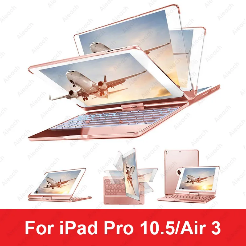 Pro 10.5 Air 3 Rose Чехол для iPad Pro 11 10,5 9,7 7 цветов с подсветкой 360 Rotatio Беспроводной Bluetooth клавиатура чехол для iPad 6th 5th воздуха на возраст 1, 2, 3 - Цвет: Pro 10.5 Air 3 Rose