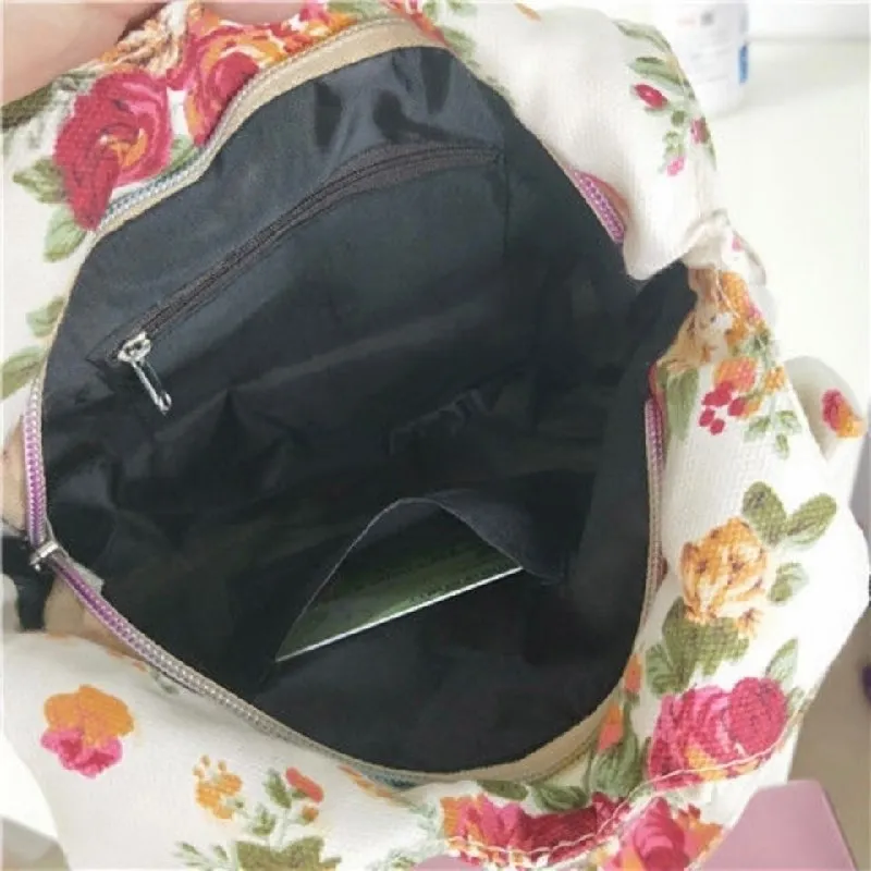 

Women Flower Printing Canvas Shoulder Bag New Zipper Handbag Large Capacity Mom Bag Shopping Grocery Coin Purse Tote Bag