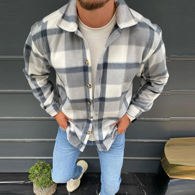 

Модное шерстяное пальто на пуговицах с принтом, мужские повседневные свободные пальто с отложным воротником, новинка 2021, Мужская Осенняя ви...