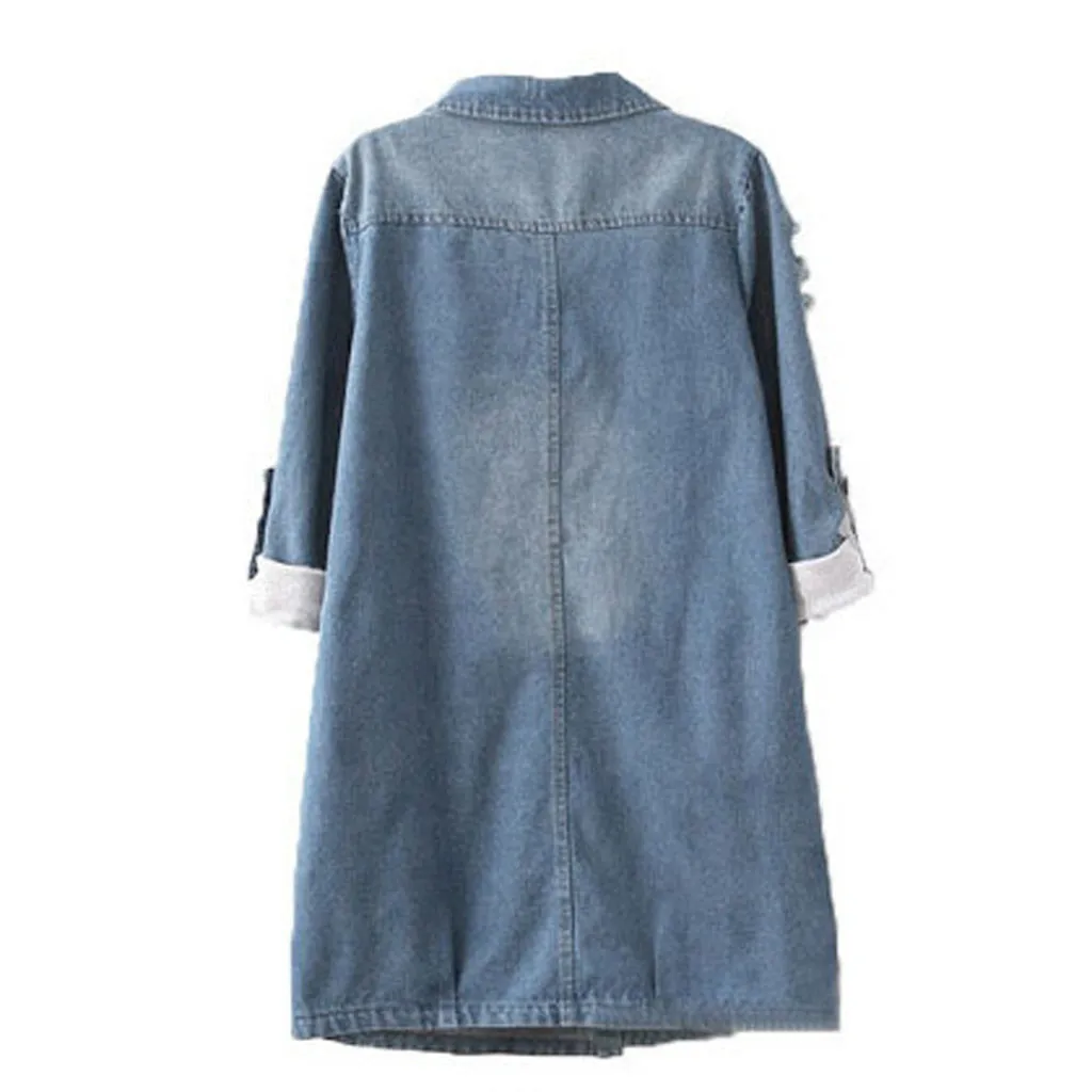 Женская джинсовая куртка с длинным рукавом Повседневная Длинная из денима