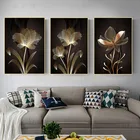 Скандинавская абстрактная картина маслом, золотые цветы, Цветочная Картина на холсте, печатные плакаты и принты, украшение для дома, гостиной