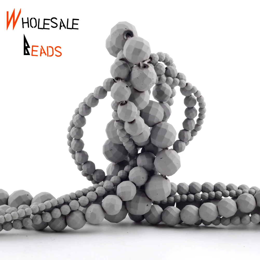 

Natural Stone Faceted Light Gray Hematite Rubber Round Spacer Loose Beads For DIY Jewelry Making Necklace Bracelet Accessories