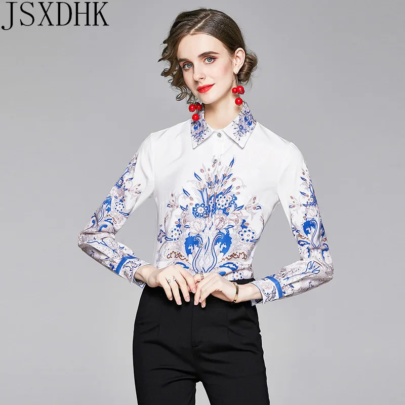 

JSXDHK, новинка 2020 года, Модная элегантная рубашка с принтом, женские повседневные рубашки с длинным рукавом, женские офисные рубашки, модные ж...