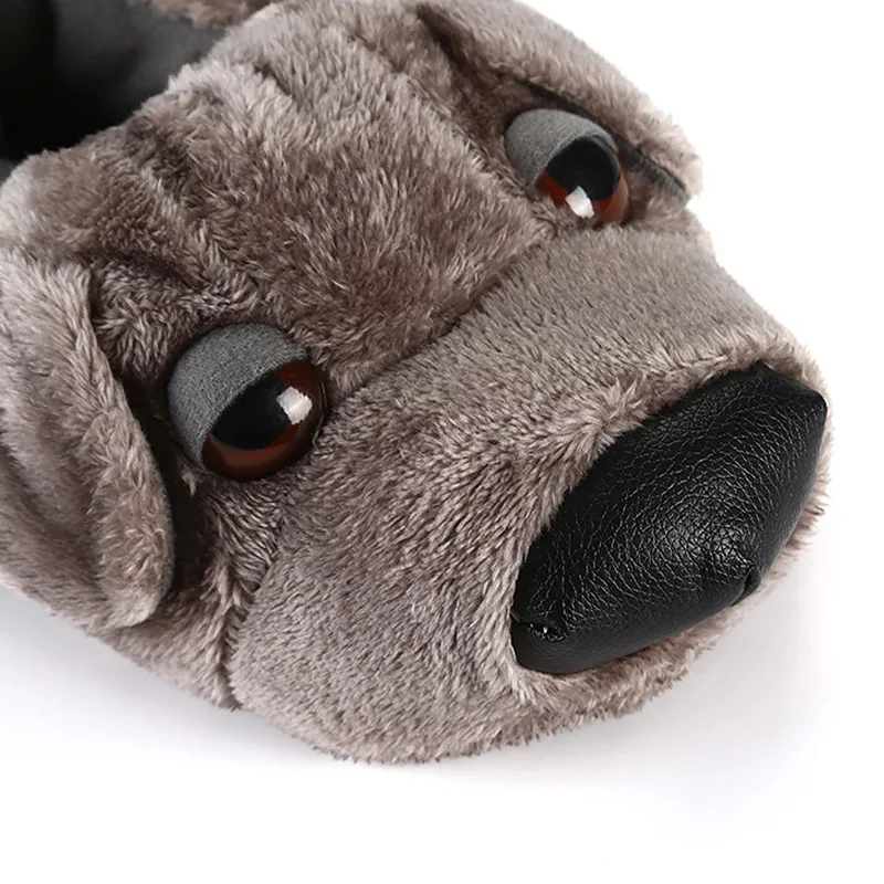 Домашняя обувь для щенков пушистые тапочки в виде животных серого цвета взрослых