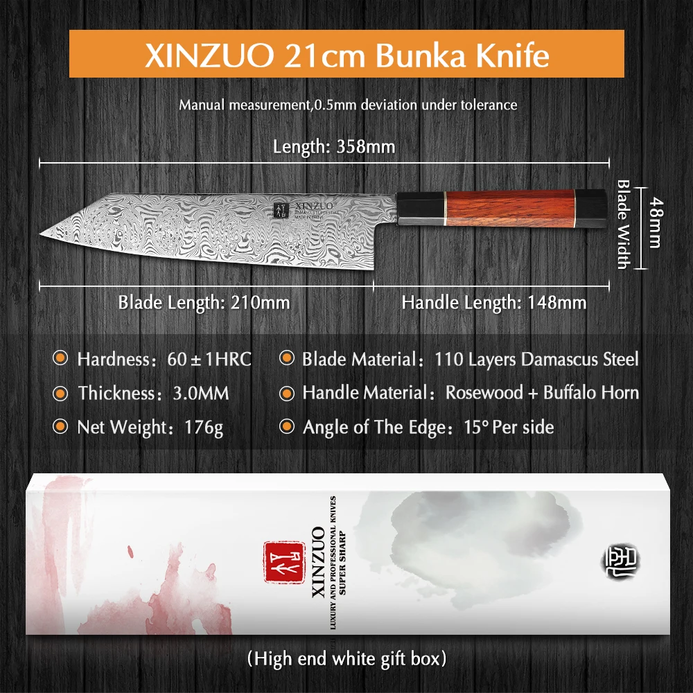 XINZUO 8 5 ''Bunka нож из палисандра и буйвола с восьмиугольной ручкой 110 слоев