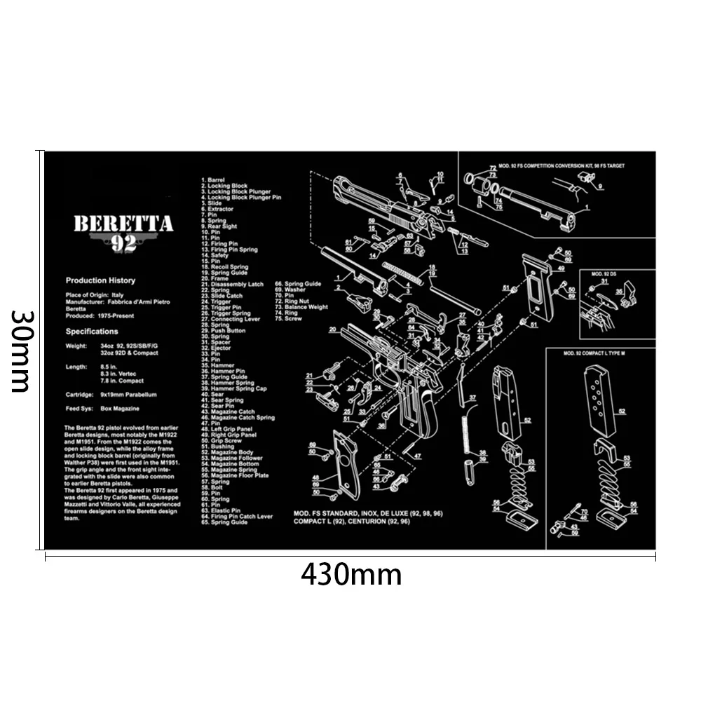 Пистолет резиновые перчатки для уборки мат 1" x 11" водонепроницаемые Нескользящие чистые с частями схема и инструкции Armorers Bench 37-0087/88/89 - Цвет: Berreta 92