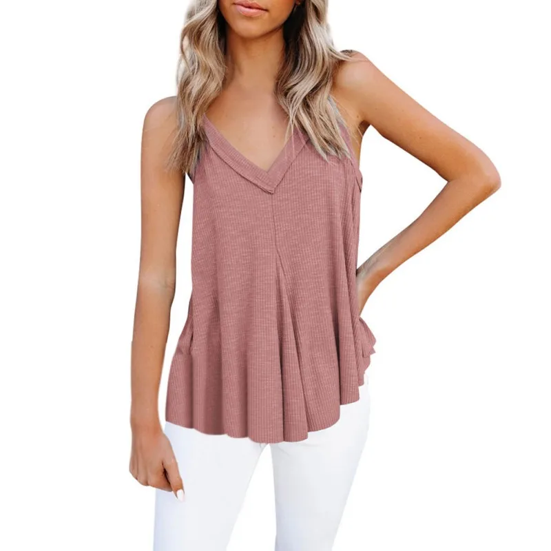 

Fashion Women Comfortable Tops Sleeveless Shirts Vest Summer V Neck Solid Color Tank Tops Casual Tank Tops T-Shirts Tee