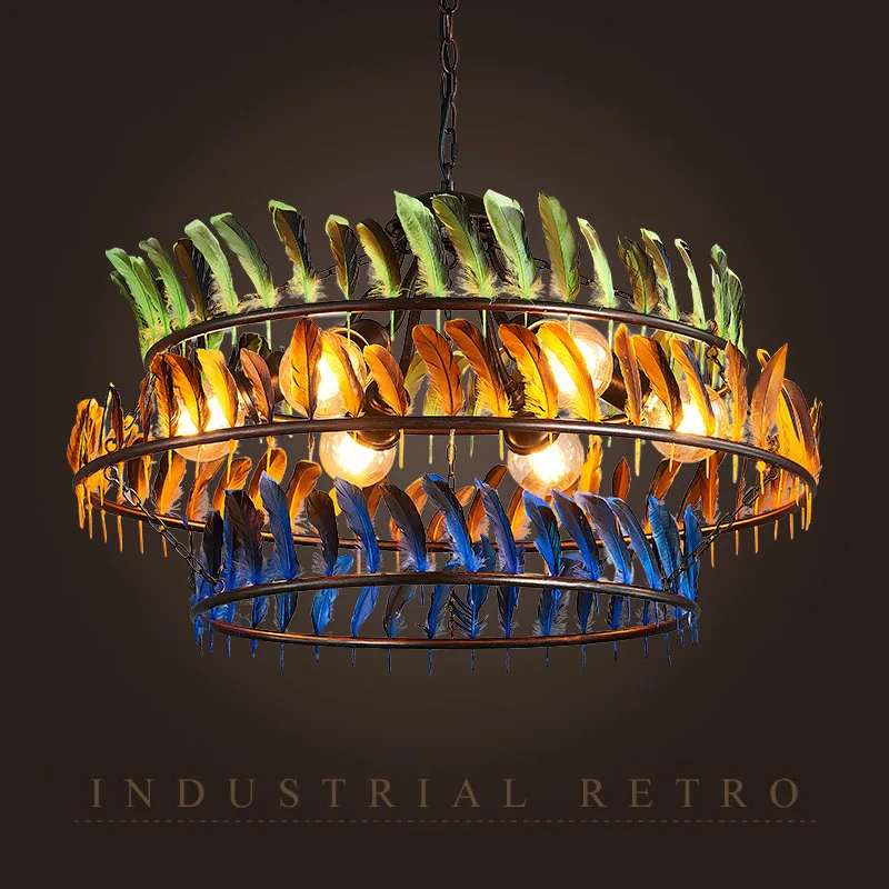 

Nordic retro color feather lamp bar chandelier American personalized restaurant lamp clothing shop milk tea shop lamp
