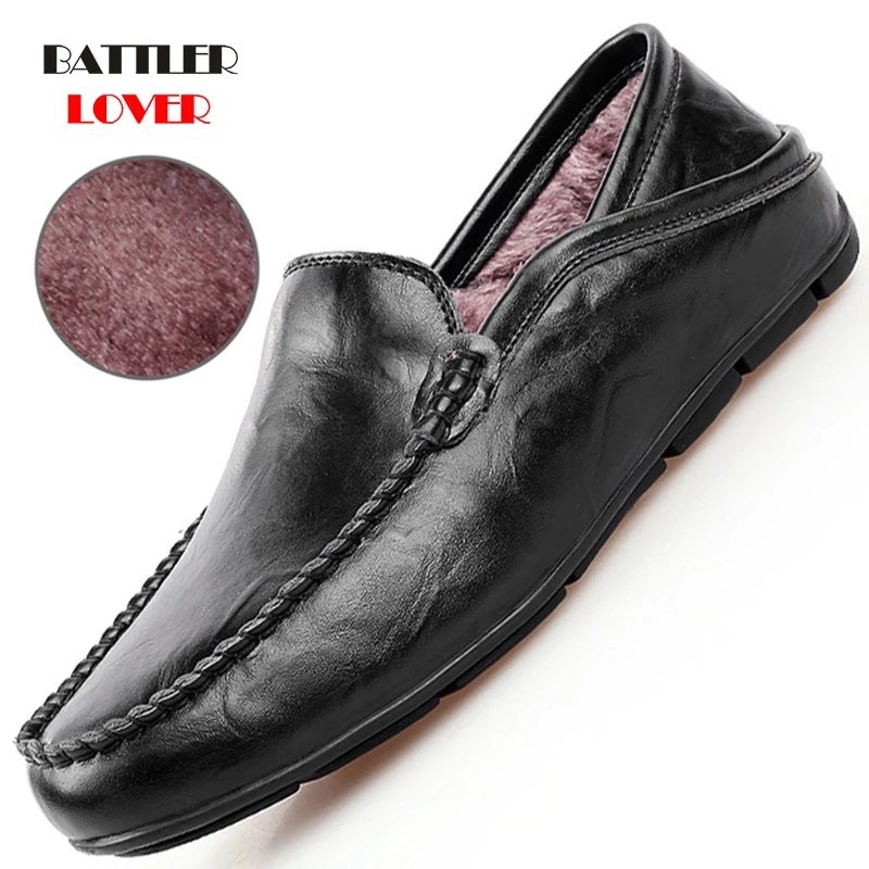 

Autumn Winter Warm Loafers For Men 2021 Genuine Cow Leather Casual Shoes Male Cowhide Brand Lazy Driving Shoes Plus Size 37-47