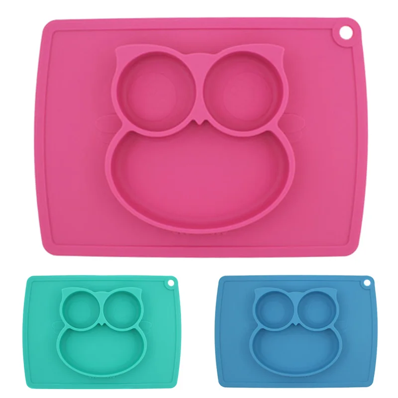 

Owl Silicone Dinner Plate Baby 3 Grid Suction Divided Serving Tray Platter Toddler Dishes Utensils B2Cshop