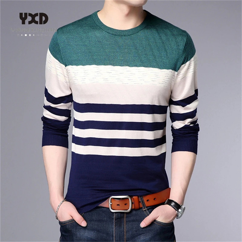 2020New fashion casual men clothing Spring Autumn round neck striped t shirts men t shirt  long sleeved sweaters pullover camisa
