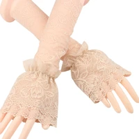 28gd women bridal double layer ruffled fingerless gloves floral lace wedding arm warmer solid color sunscreen fake sleeves