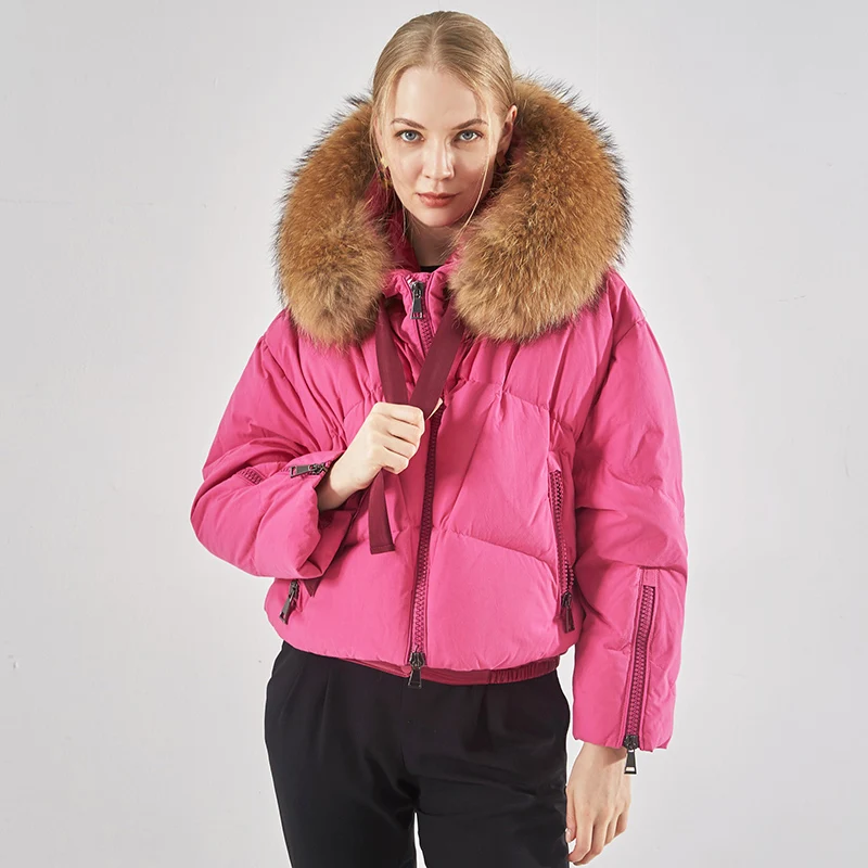 2021 Winter Luxury Large Natural Fur Hooded Duck Down Jacket Women Thick Irregular Loose Warm Tighten The Bottom Puffer Parka