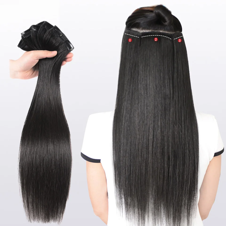 

BUQI Clip in One Piece Synthetic Hair Extension 1 Pieces/Set Straight Black Long Natural Machine Made