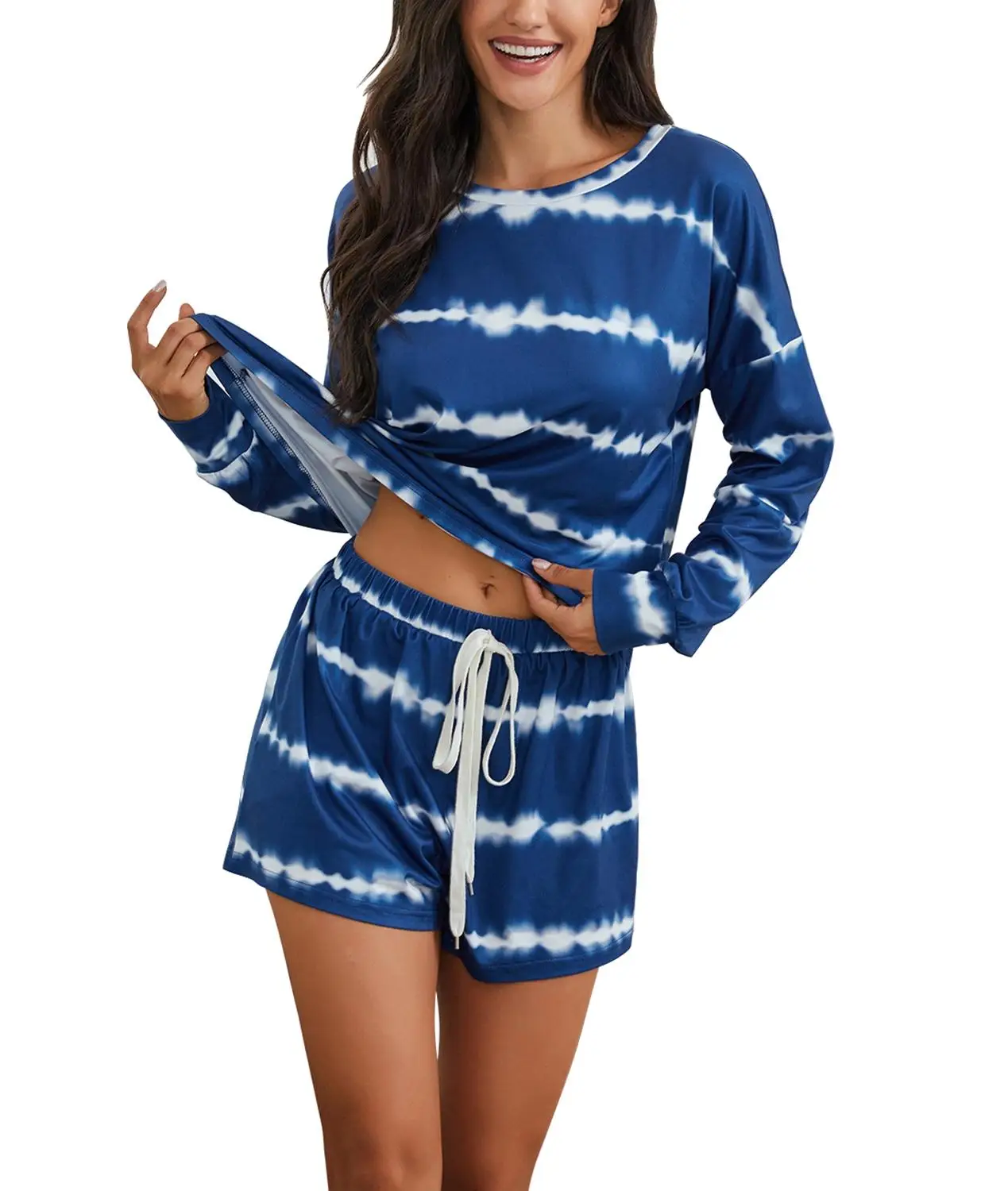 

New 2020 Tie Dye Long Sleeve Women's Home Wear Shorts Set