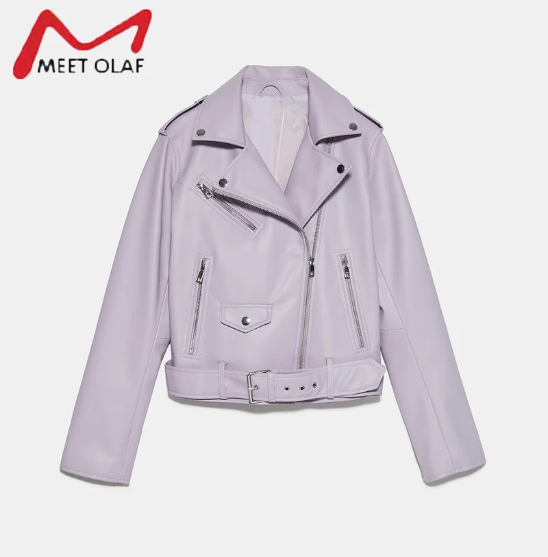 Весна-Осень 2020 Женская куртка из искусственной кожи с поясом белая черная на