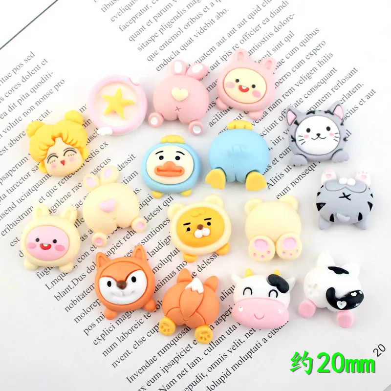 10 комплектов 20 мм каучуковые Мультяшные животные утка кошка голова с плоским