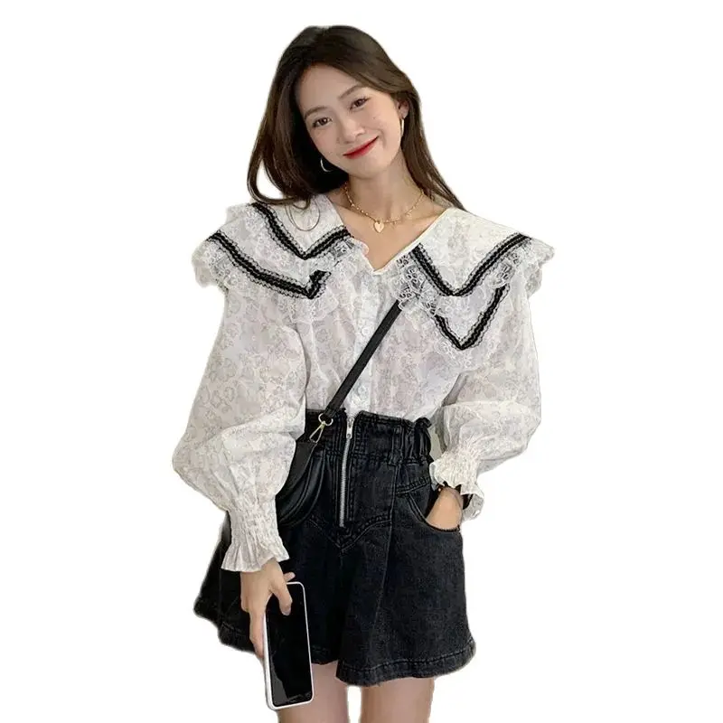 

Vintage Sweet Elegant Female Blouse Bubble Sleeve Casual Kawaii France Blouse Women Korean Fashion Designer Clothing Autumn 2021