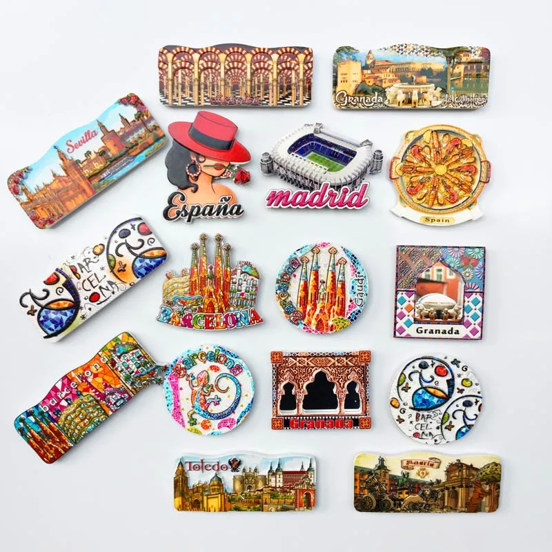 

Spain Madrid etc.Fridge Magnets Tourist Souvenir Decoration Articles Handicraft Magnetic Refrigerator Stickers Collection Gifts