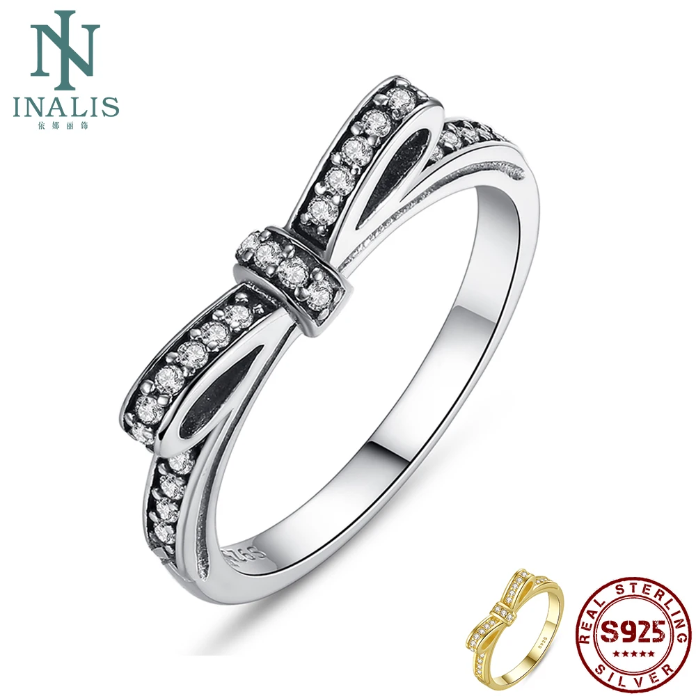 

INALIS 925 Sterling Silver Sparkling Bowknot Stackable Ring Micro Pave Cubic Zircon For Women Valentine's Day Gift Jewelry Hot