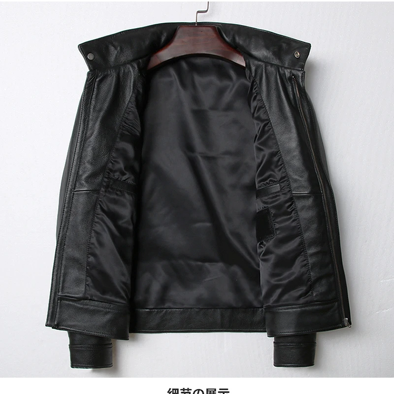 

Slim Mens Genuine Leather Jackets Cow Leather Coats Motorcycle Hunting M65 Genuine Leather Black Color
