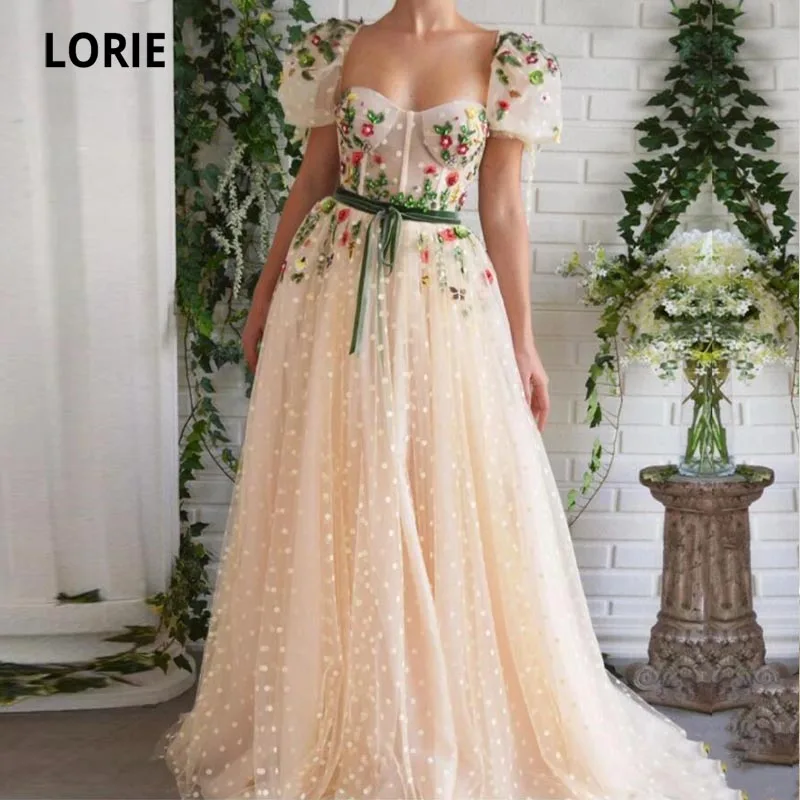 LORIE Fairy Prom Dress Sweetheart Appliques Flowers Cap Sleeves Party Dress for Graduation Celebrity robe fete femme (0)