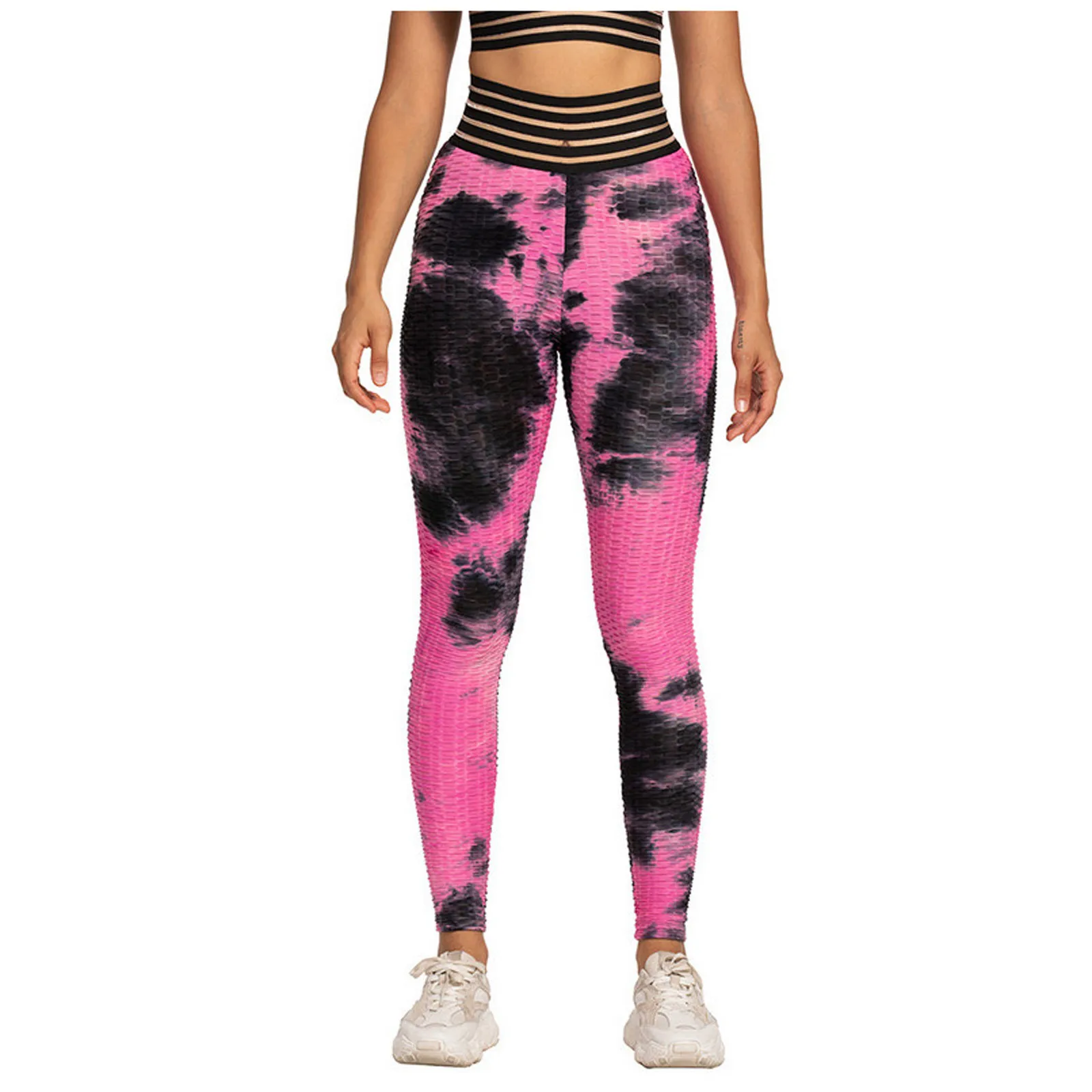 

Women's Fashion Tie-dye Breathable Hip Lifting Fitness Leggings Running Stretch Exercise Bubble Push Up Seamless Sports 2021 New