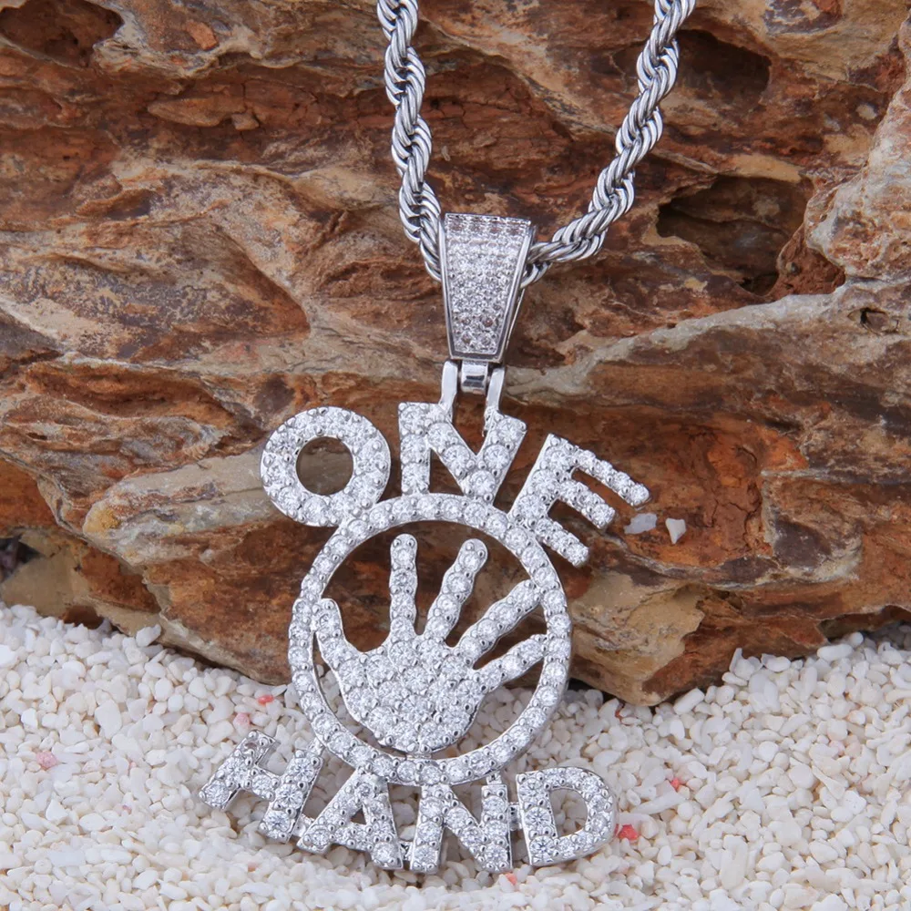 

2019 New Men Hip Hop Iced out One hand Pendant Necklaces Pave setting Zircon fashion tideway Pendants Hiphop jewelry gifts