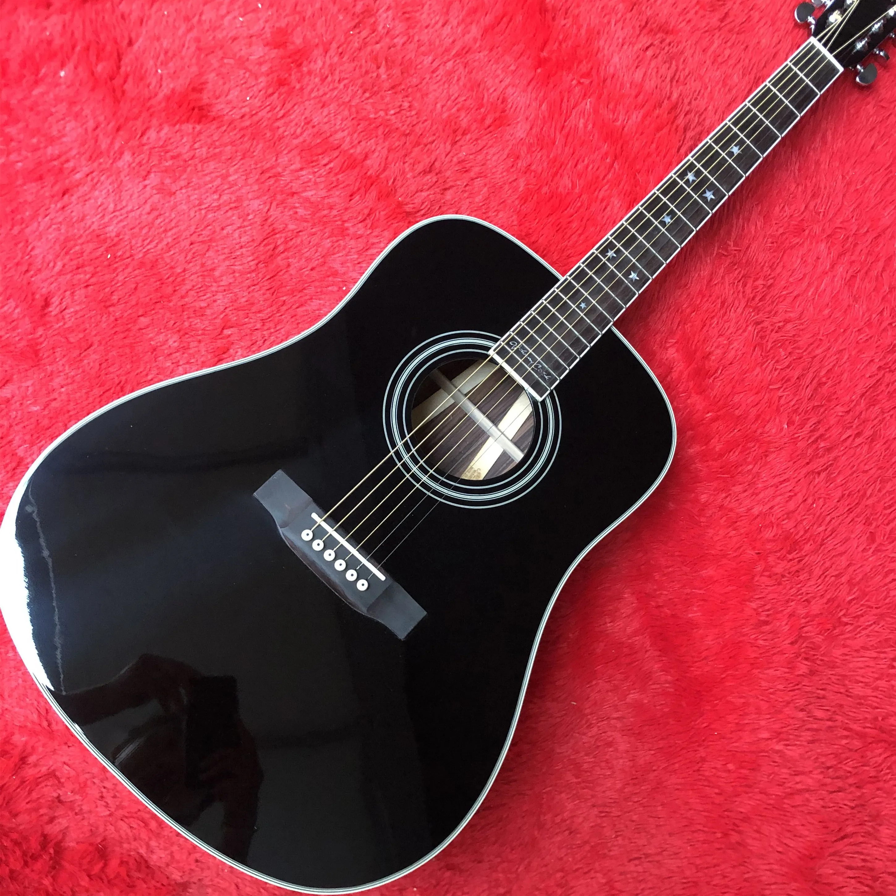 

Акустическая гитара черного цвета в стиле D, топ из твердой ели, Заводская изготовленная на заказ розовая деревянная задняя и боковая гитара