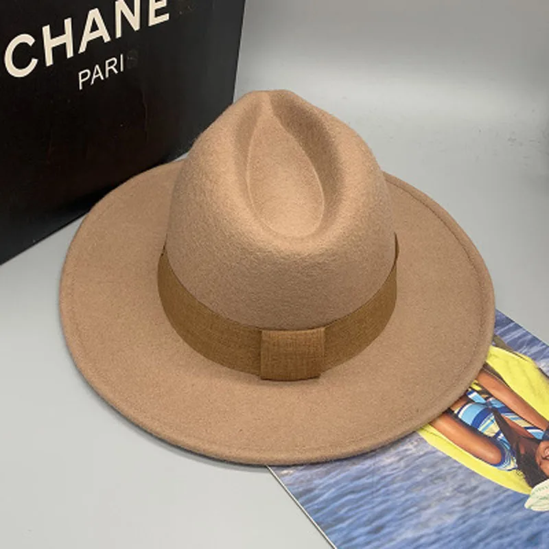 PCFDDR Korean winter universal wide brim wool felt hat jazz hat East Gate flat brim hat.