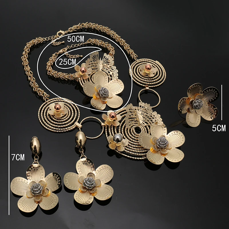 

Fani 2018 Big statement brand jewelry set Wholesale Nigerian Wedding woman accessories jewelry set Dubai Gold Color Jewelry Set