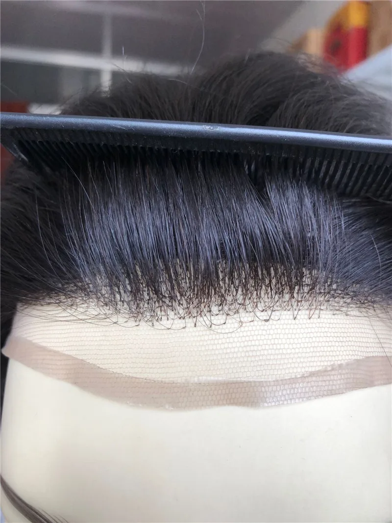 

Men'S Toupee Hairpieces Replacement System For Men PU Base With Frontal Swiss Lace Net 100% European Remy Human Hair 10x8 "