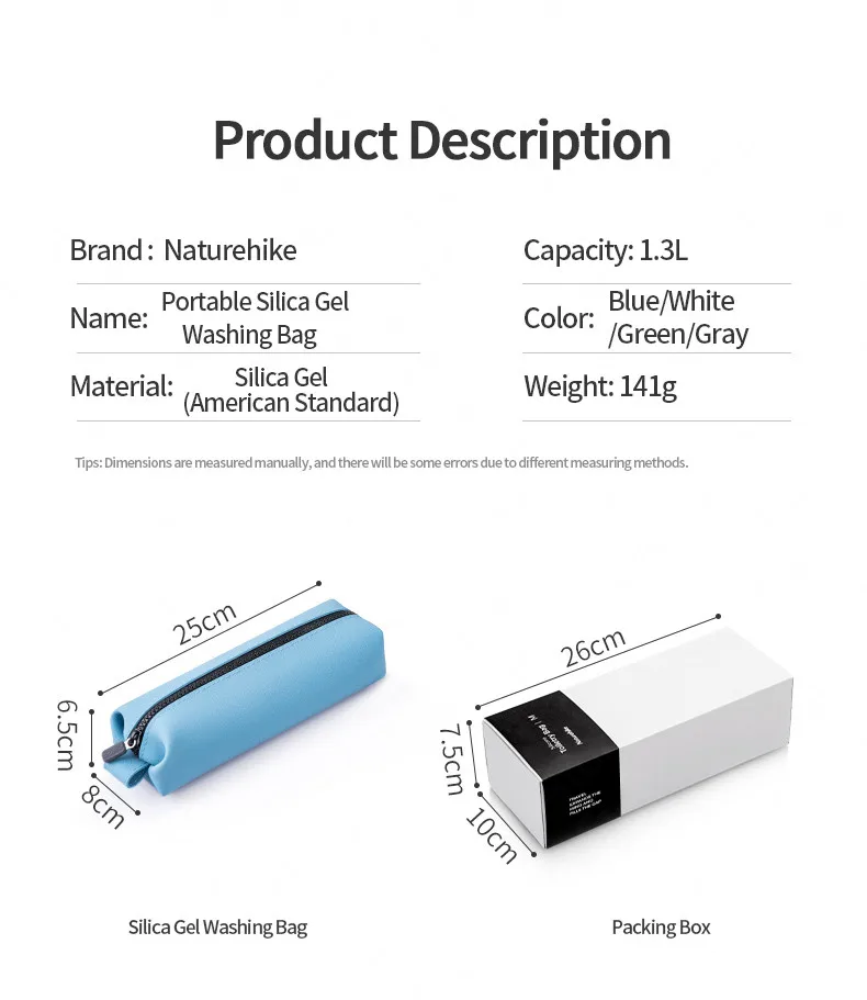 Naturehike Silica Gel Wash Bag portable travel female make up Cosmetic bag travel Waterproof silicone storage bag