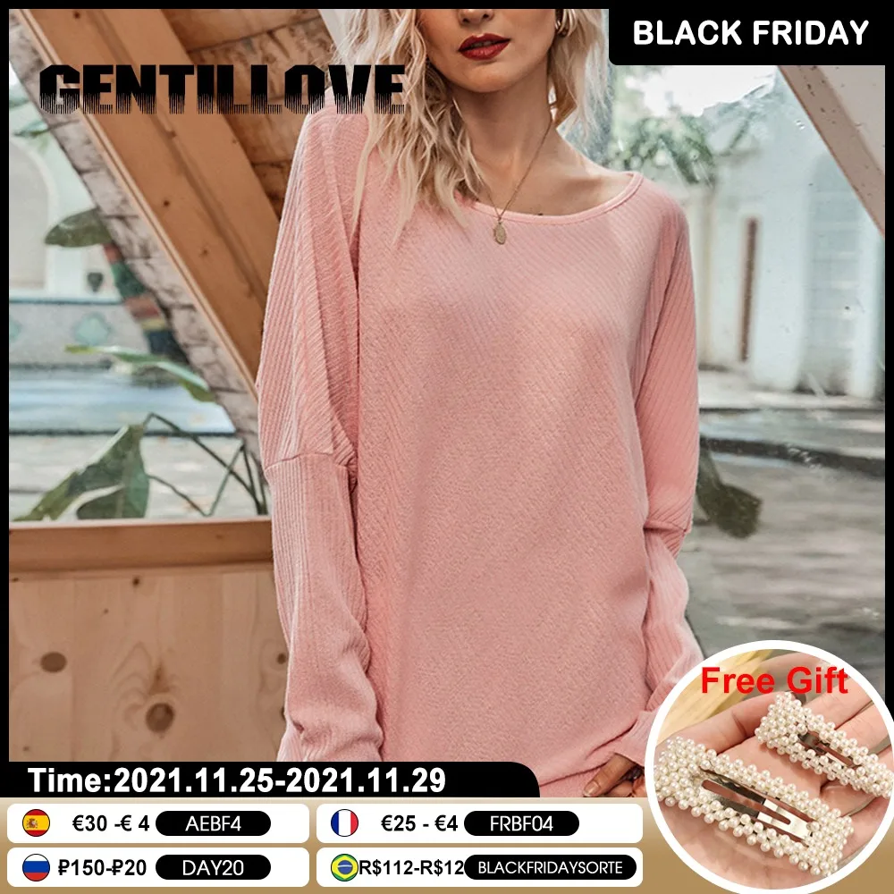 

Sexy Off Shoulder Bat Sleeve WomenT-shirt Solid Color female Knitwear Pullover Threaded Round Neck Casual Ladies Quality Top
