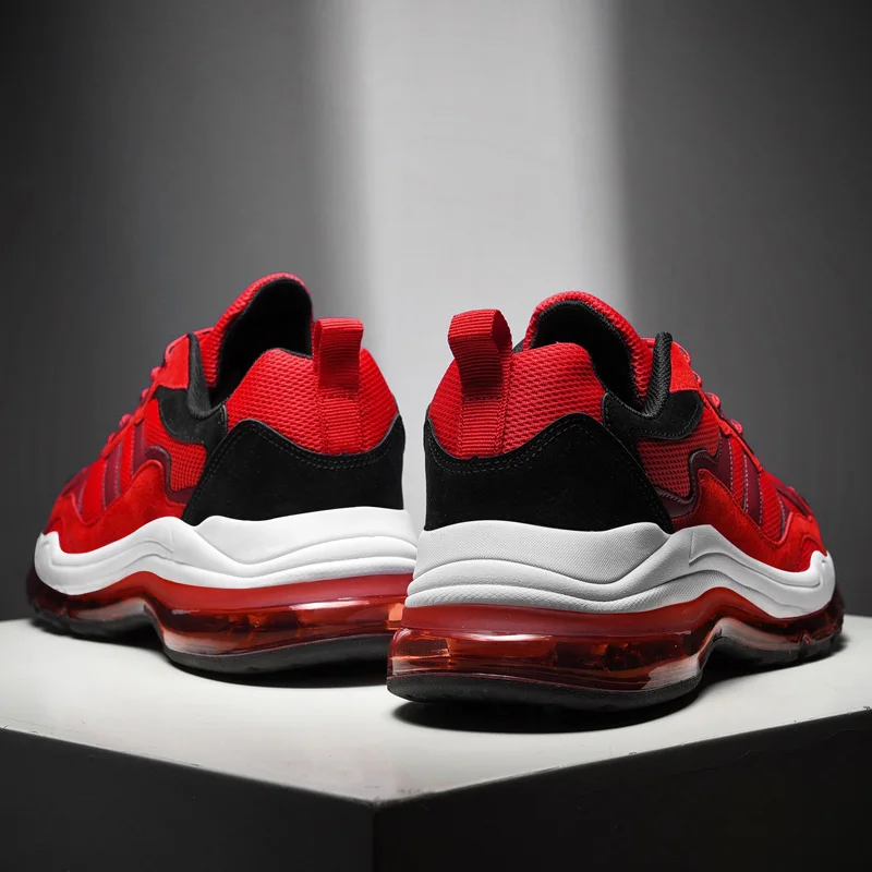 Мужские кроссовки для бега на воздушной подушке уличные черные Красные дышащая