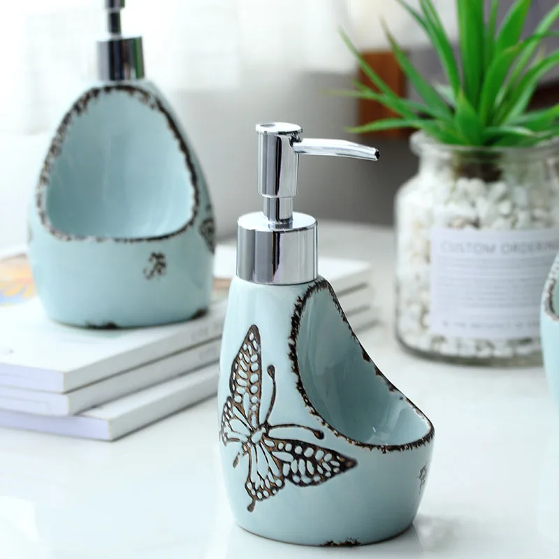 Двойного назначения Керамика дозатор жидкого мыла мыльница бутылка для лосьона