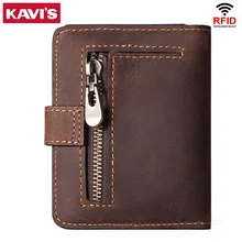 KAVIS High Quality Mens Genuine Leather Wallet Coin Purse Vintage Short Male Card Holder Wallets Zipper Money Bag Portomonee
