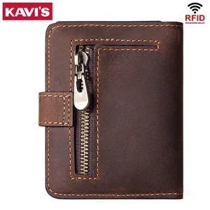 kavis high quality mens genuine leather wallet coin purse vintage short male card holder wallets zipper money bag portomonee free global shipping