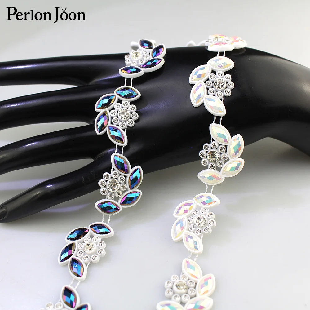 1 yard color resin leaf flower rhinestone trim decoration plastic chain DIY for home clothing shoes accessories NET14 | Дом и сад