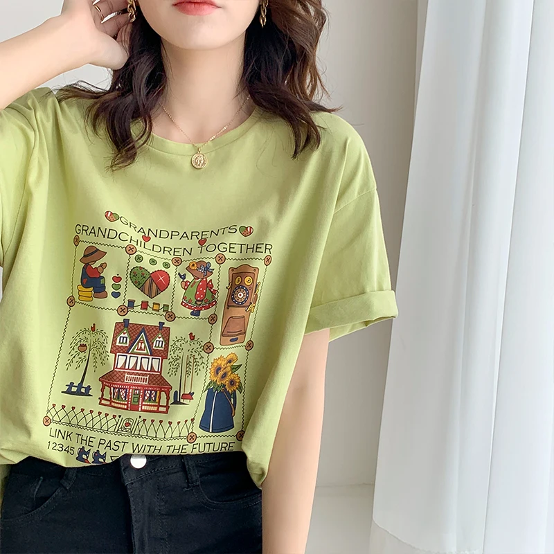 

sleeve T-shirt girl summer will firm offers the new personality printed cotton round collar half sleeve shirt ins coat