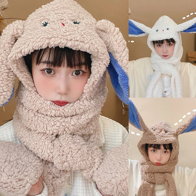 

Шапка Y166 с кроличьими ушками, шарф, шапка для защиты шеи, теплая зимняя флисовая шапка