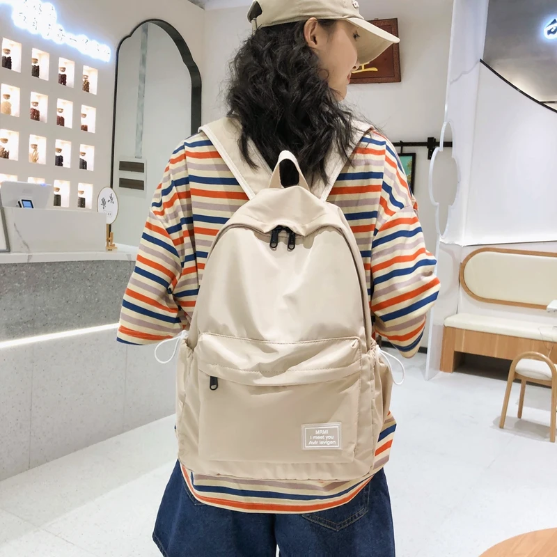 Waterproof Solid Color Nylon Woman Backpack Luxury Light Travel School Bags for Teenage Girls Large Student Bookbag New | Багаж и сумки