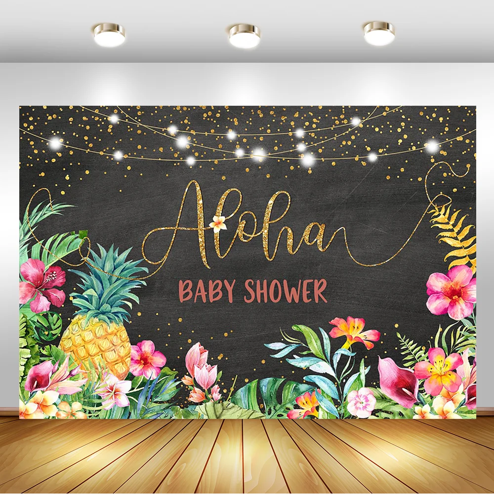 Aloha детский фон для душа Тропический лист ананас фото Блестящий Золотой горошек
