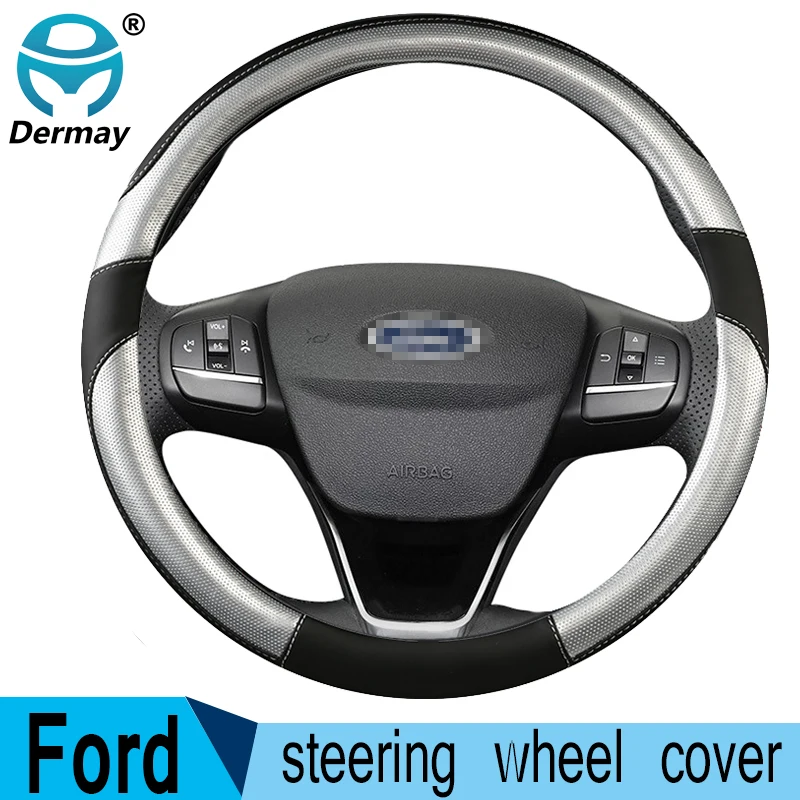

Из искусственной кожи DERMAY для Ford Kuga I II 2008-2020 Ford Escape 2001-2020, автомобильные аксессуары для интерьера, чехол рулевого колеса автомобиля
